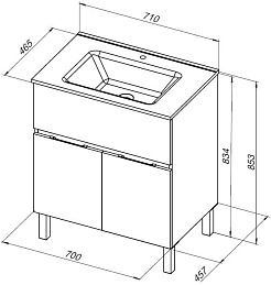 Aquanet Тумба с раковиной Алвита New 70 1 ящик 2 дверцы белая матовая – фотография-11